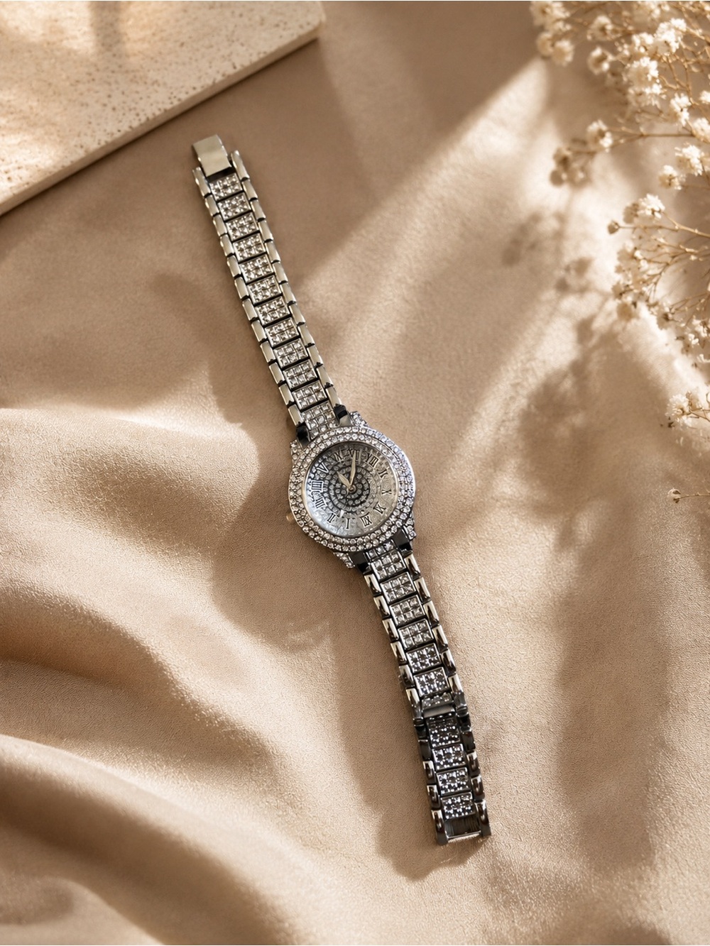 Women's Silver Crystal Bracelet Watch - Elegant Sparkle